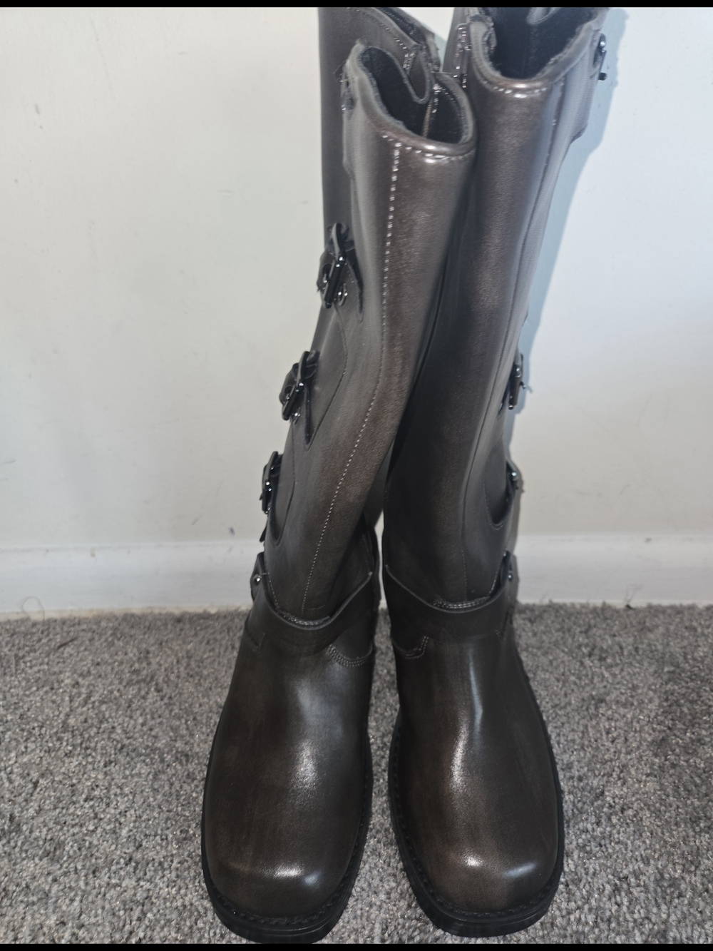 Knee High Buckle Boots in Dark Brown